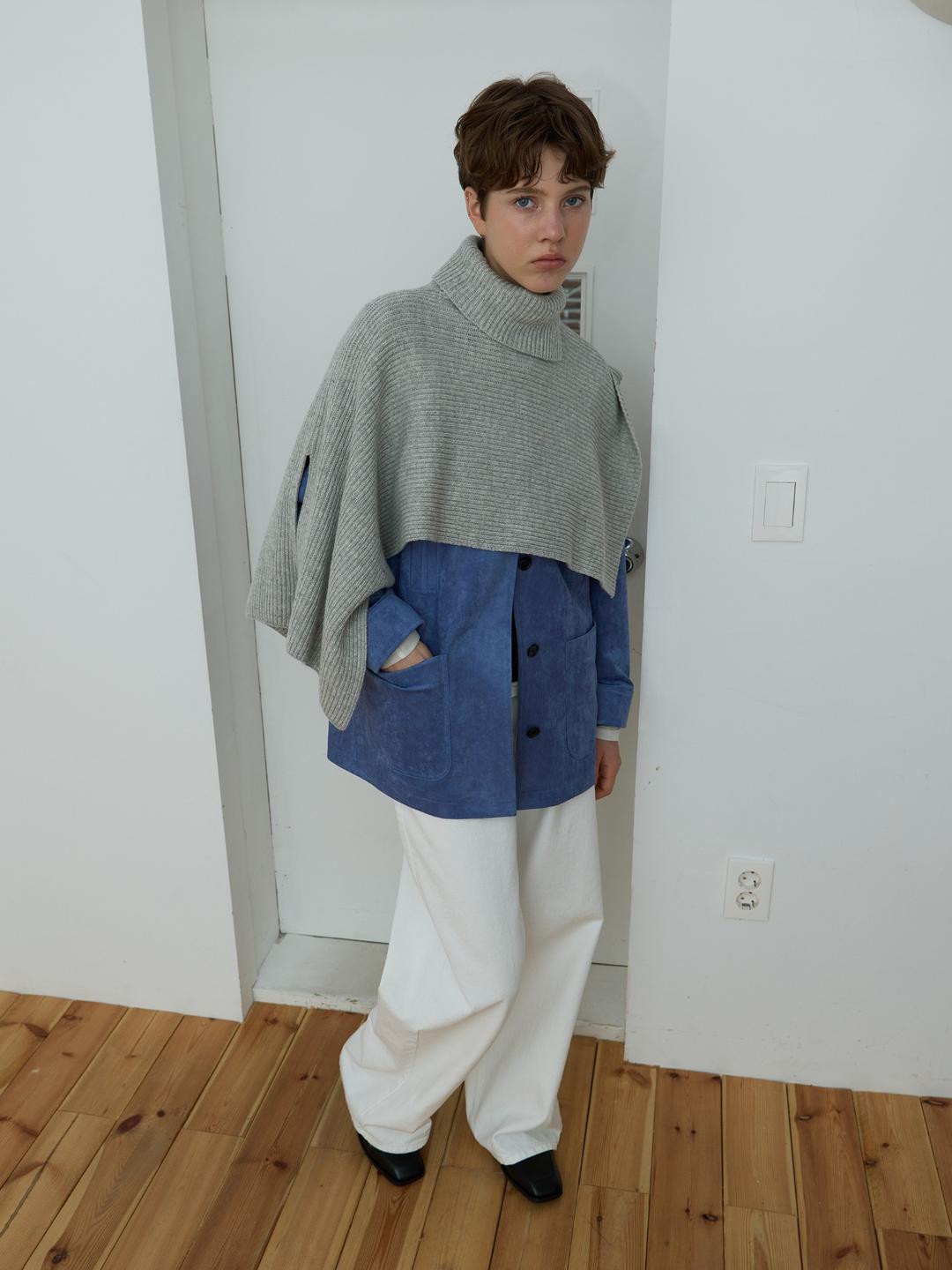 [12.11 순차출고_2차 리오더] SLIT WOOL KNIT CAPE_MELANGE