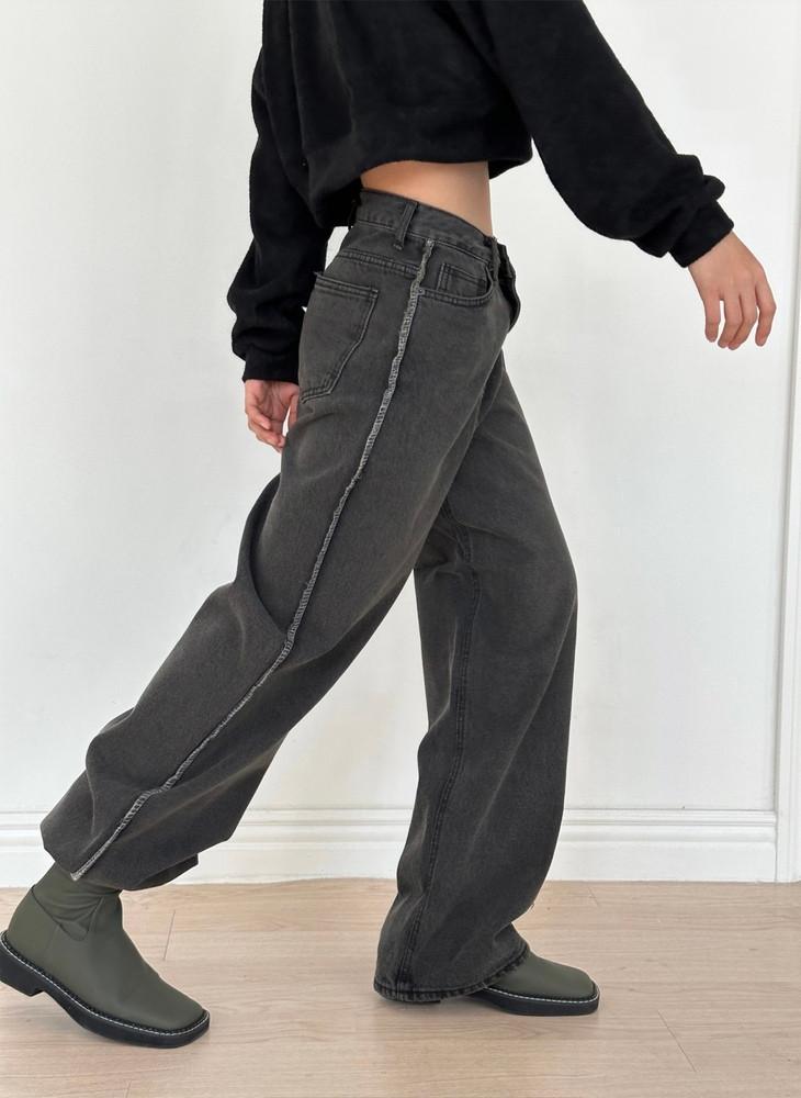 라인 흑청바지 통청바지 중청 여자통청바지 와이드 데님