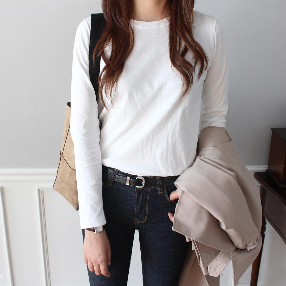 (1+1) 기본 베이직 라운드 이너 레이어드 여자 긴팔티 여성 가을 티셔츠 면