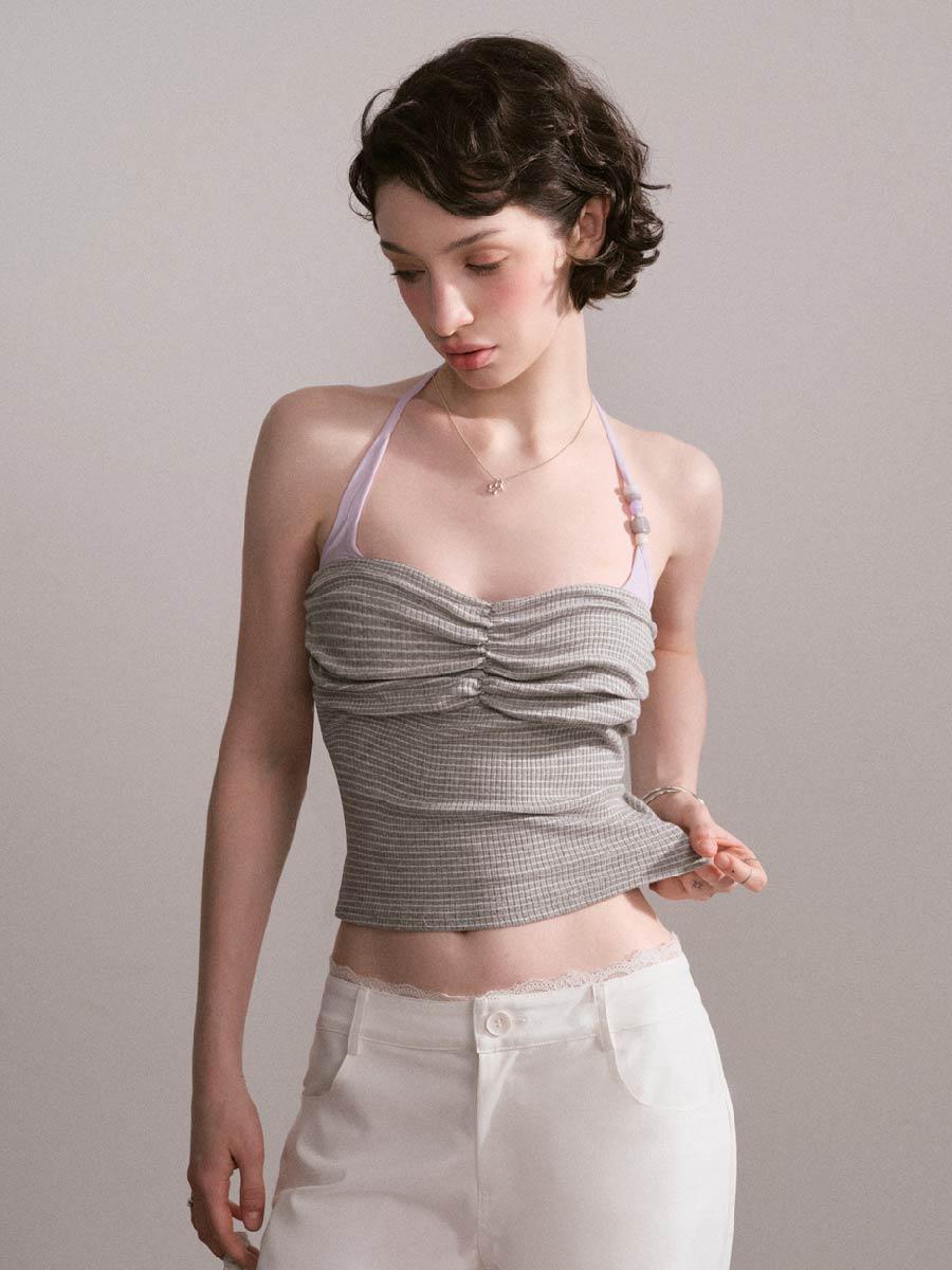 [MESS STUDIO] Color Beads Strap Shirring Sleeveless