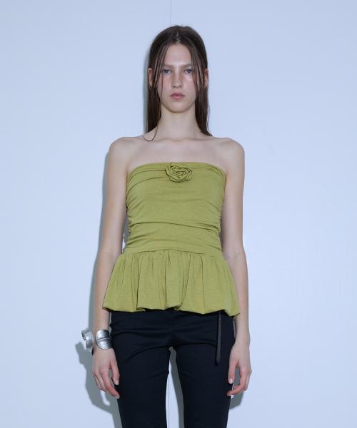 ROSE RUFFLED TUBE TOP, OLIVE