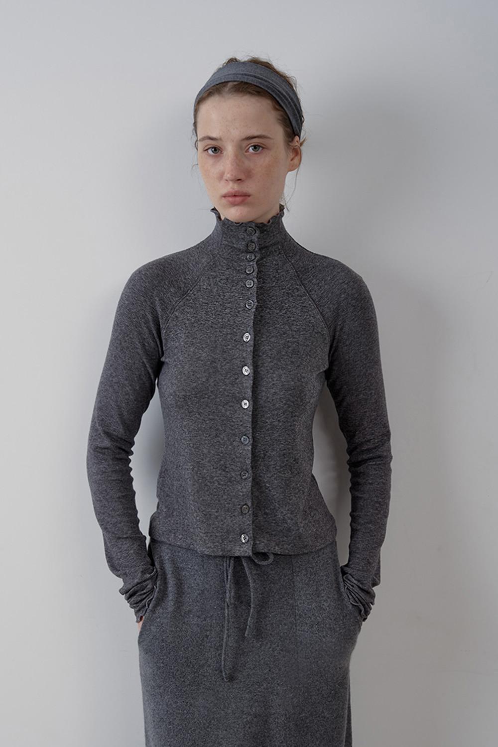 finca turtle-neck jersey cardigan_charcoal