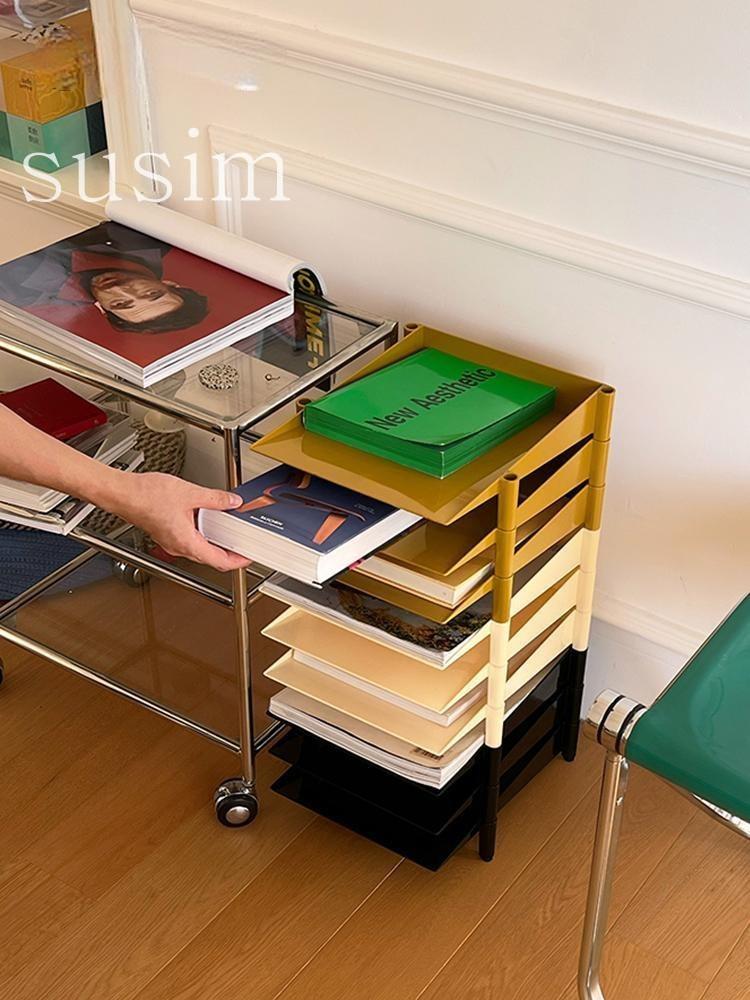수심 Magazine shelf 서류 정리대 잡지 진열대 데스크 인테리어 소품 A4 3단