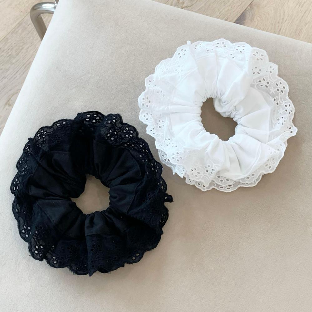 자수펀칭곱창밴드 코튼레이스스크런치