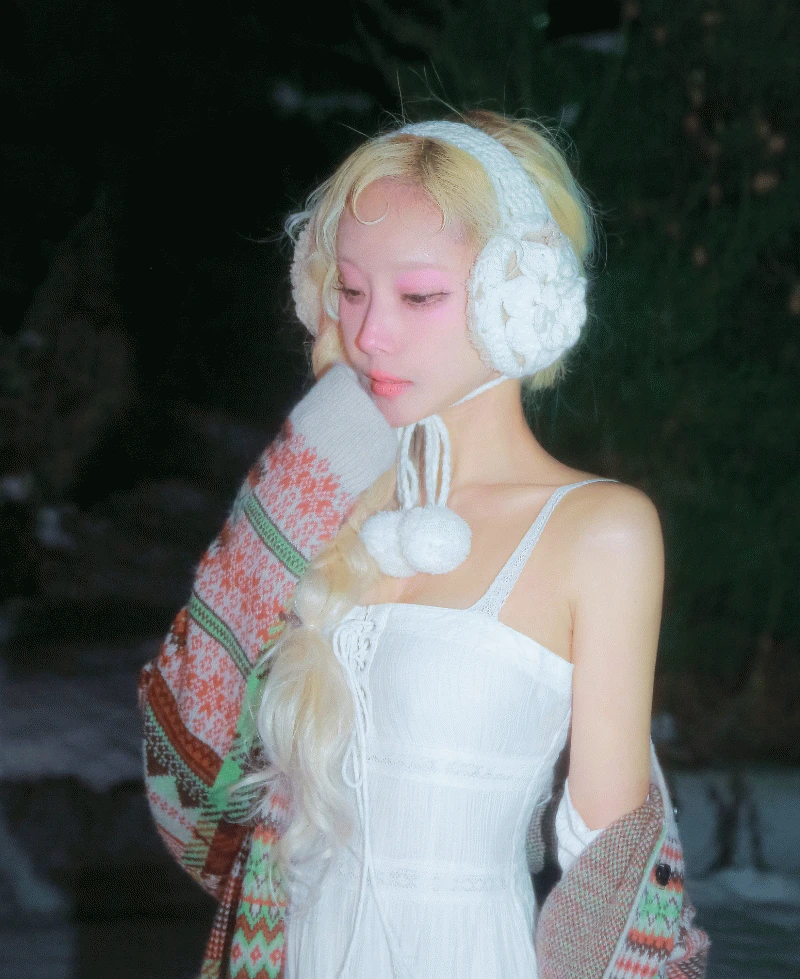 ❄️양산형❄️ 롤리타 눈꽃 손뜨개 귀마개 (로맨스판타지,팬싸템,귀여운,귀도리,성냥팔이소녀,크리스마스)