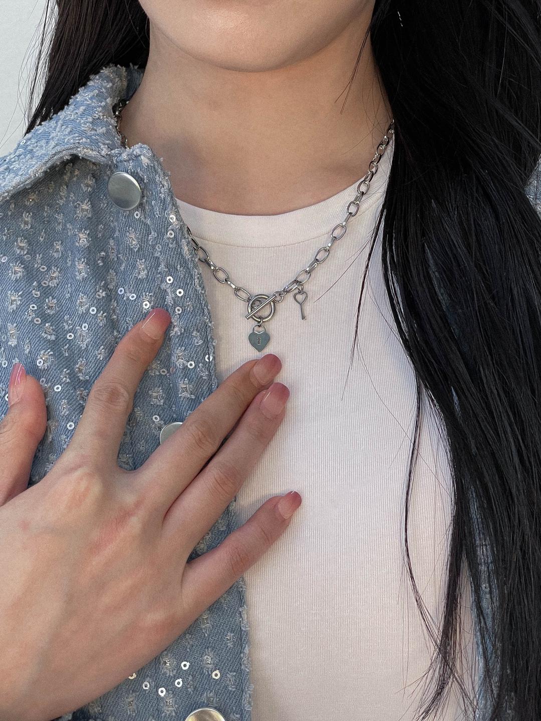 Heart lock&key chain necklace