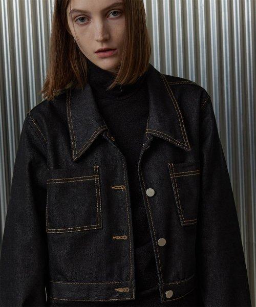 논패드 데님 자켓 진청