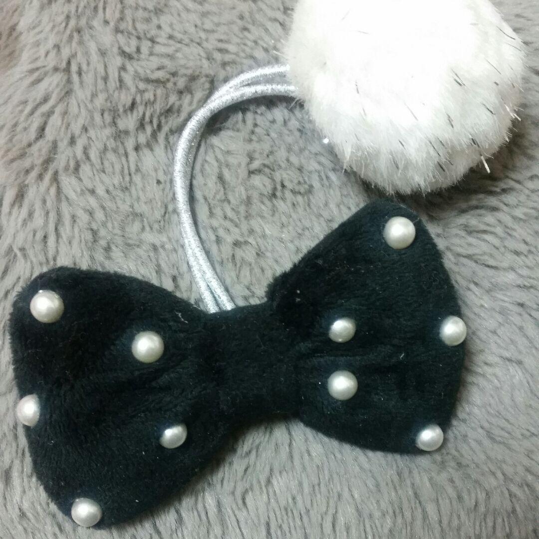 ☆☆swimmer☆☆モコモコりぼんと白いボンボンのヘアゴム☆