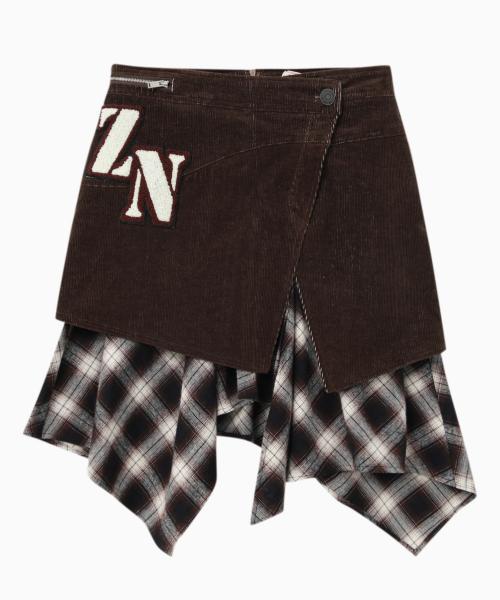 레이어즈 코듀로이 체크 스커트 - 브라운