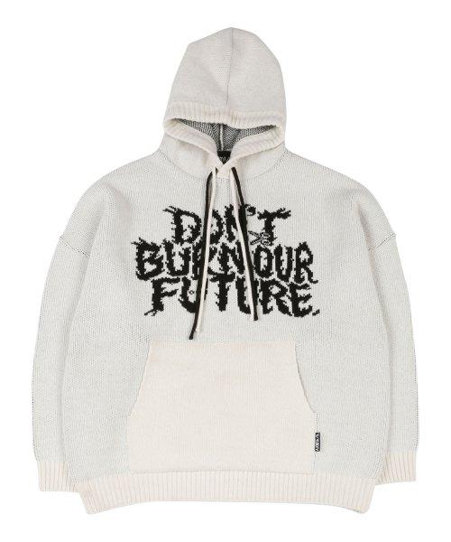 Oversized (19) Slogan Wool Knit Hoodie [Ivory]