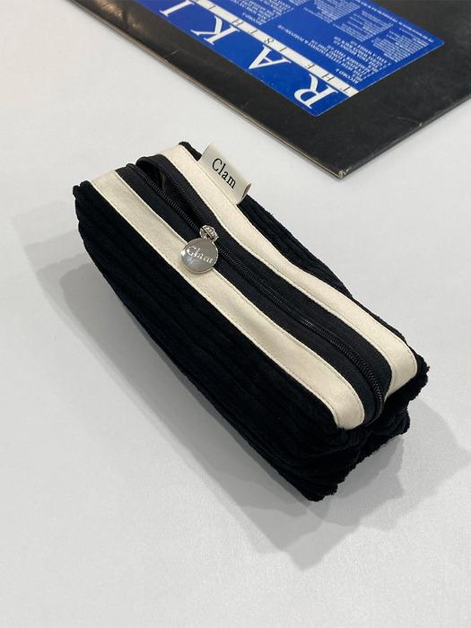 Clam round pencilcase _ Corduroy black