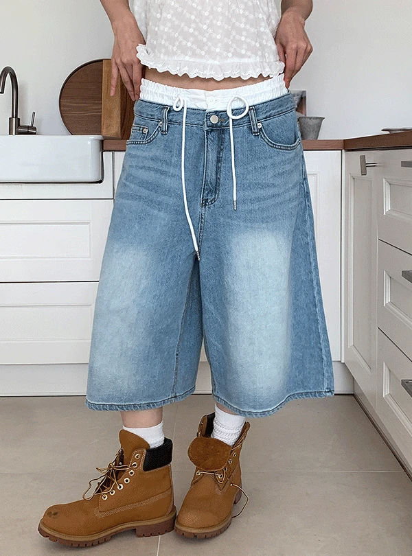 LAYERED BAND BERMUDA JEANS