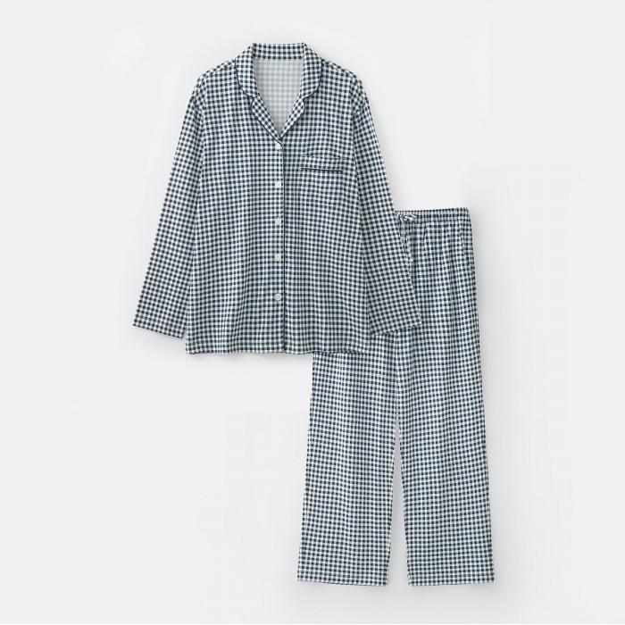 [JAJU/자주] 여 보드라운 피치스킨 체크 파자마 세트_다크 네이비