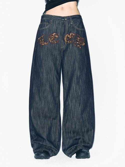 엘이이와이(L.E.E.Y)  LEOPARD APPLIQUE WIDE PANTS BLUE - 사이즈 & 후기 | 무신사