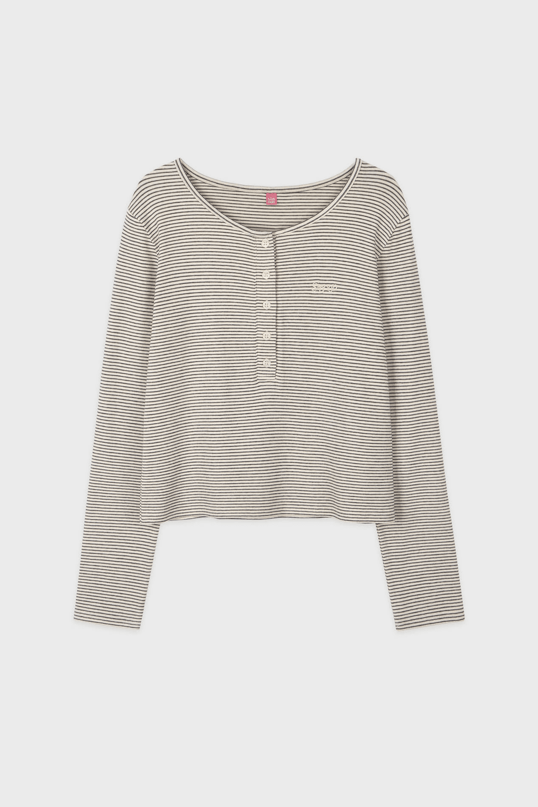 SN Henley Neck Stripe Long Sleeve T-shirt (Ivory)