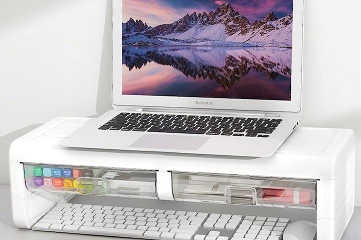 모니터 받침대 라운드 듀얼 스탠드 2단 높이조절 컴퓨터 받침 높은 선반 와이드 다이 투명