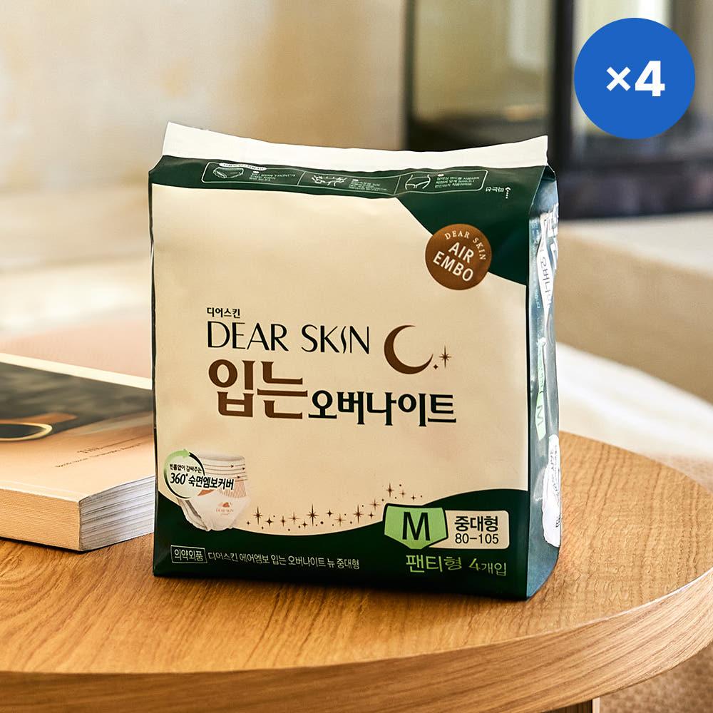 디어스킨 에어엠보 입는 오버나이트 중대형 4p X 4팩 / 숙면팬티, 입는 생리대 팬티형
