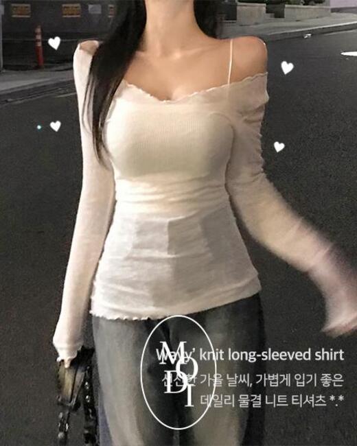 모디핏 *청순나른🤎 [MADE] '웨이비' 물결 니트 긴팔티