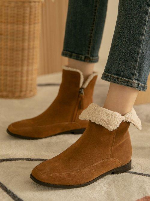 Greeting 그리팅 가죽 퍼 앵클부츠 2cm_2color