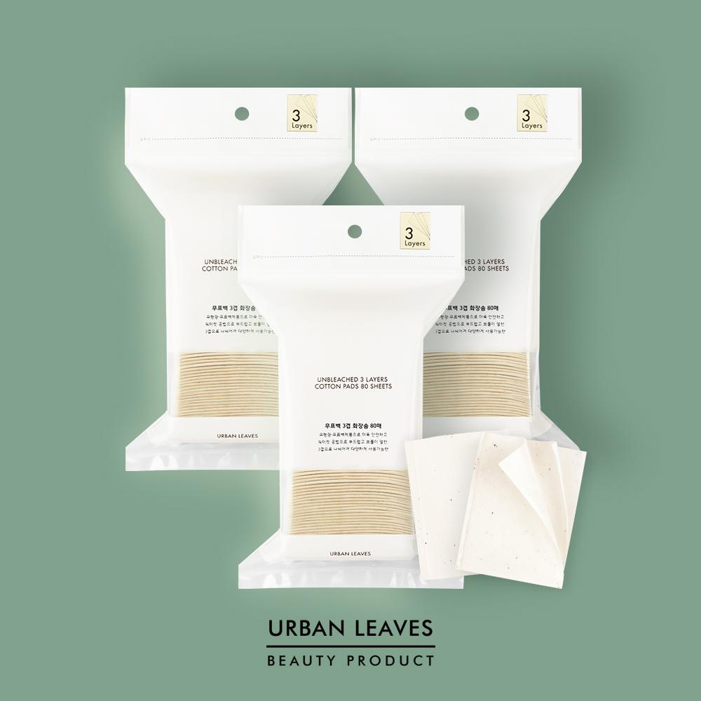 [어반리브즈] 무표백 무형광 3겹 화장솜(80매입) × 3개(총 240매) / 무료배송!