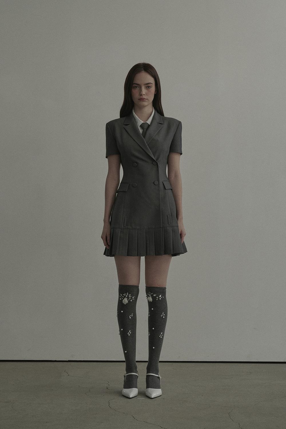 [3월 14일 예약발송][박진주 착용] Jenn Pleated Half Sleeve Suit Jacket Dress-Grey