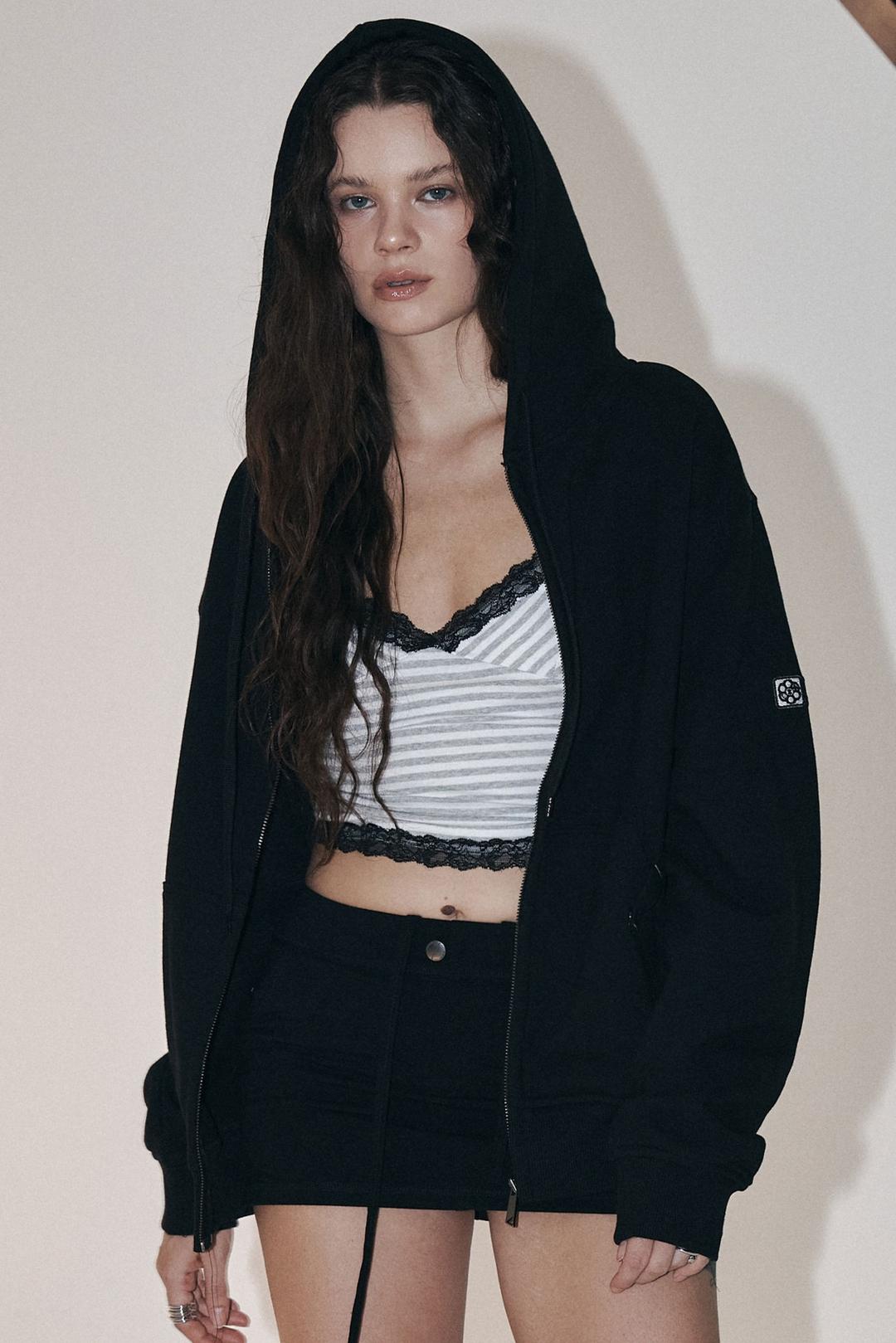 North Patch Sweat Hoodie Zip Up (Black)