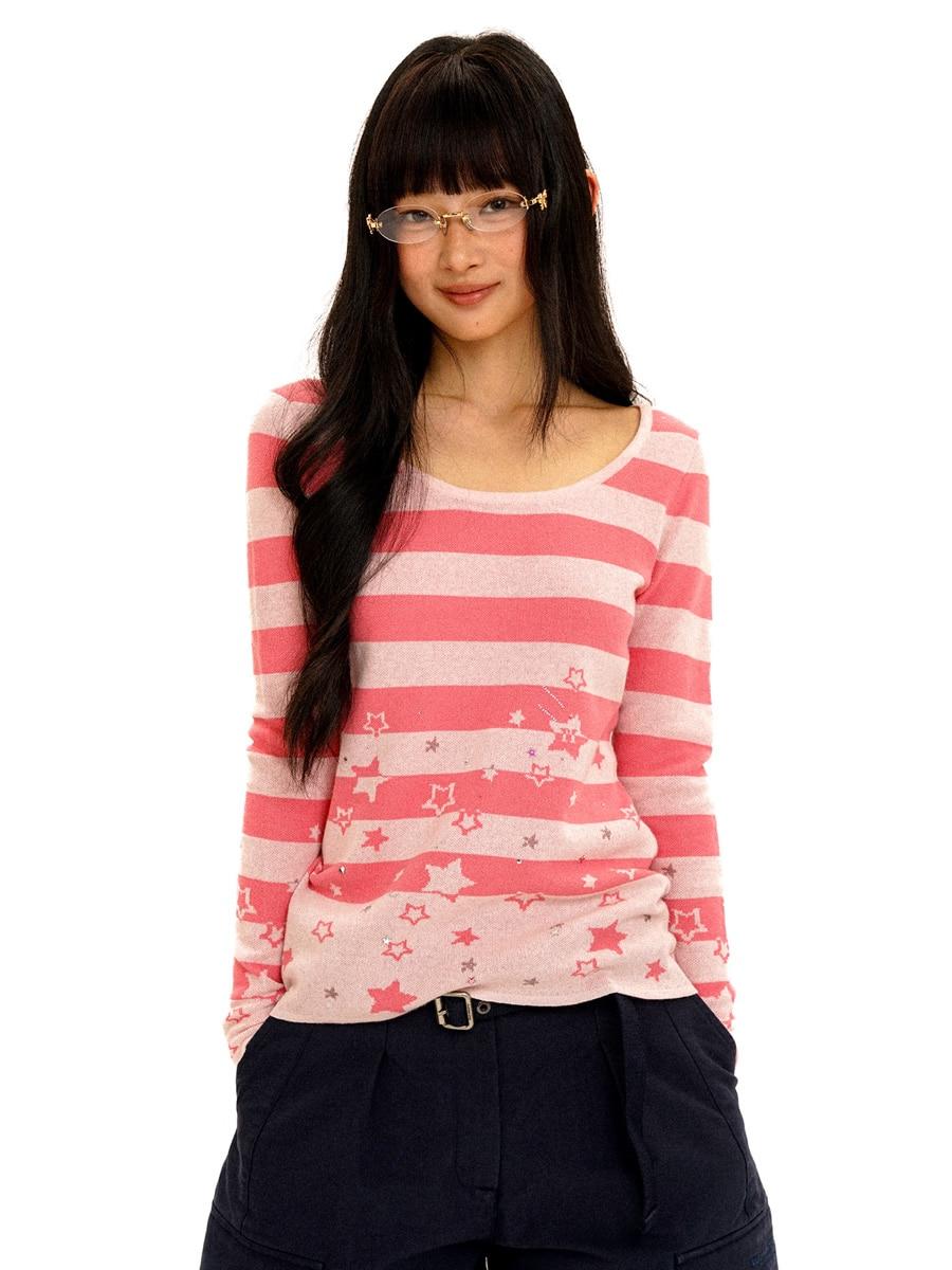 MOROMORO2 Glittery Starry Stripe Knit Top (2color)