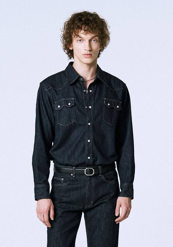 (세비지)Denim Western Shirts - Dark Blue