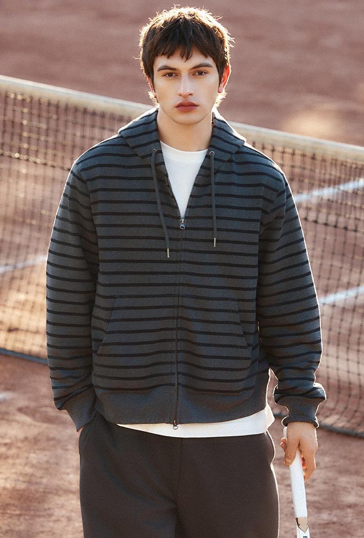 [프렌치테리] 2-WAY 스트라이프 후드 집업_SPMZG23C02