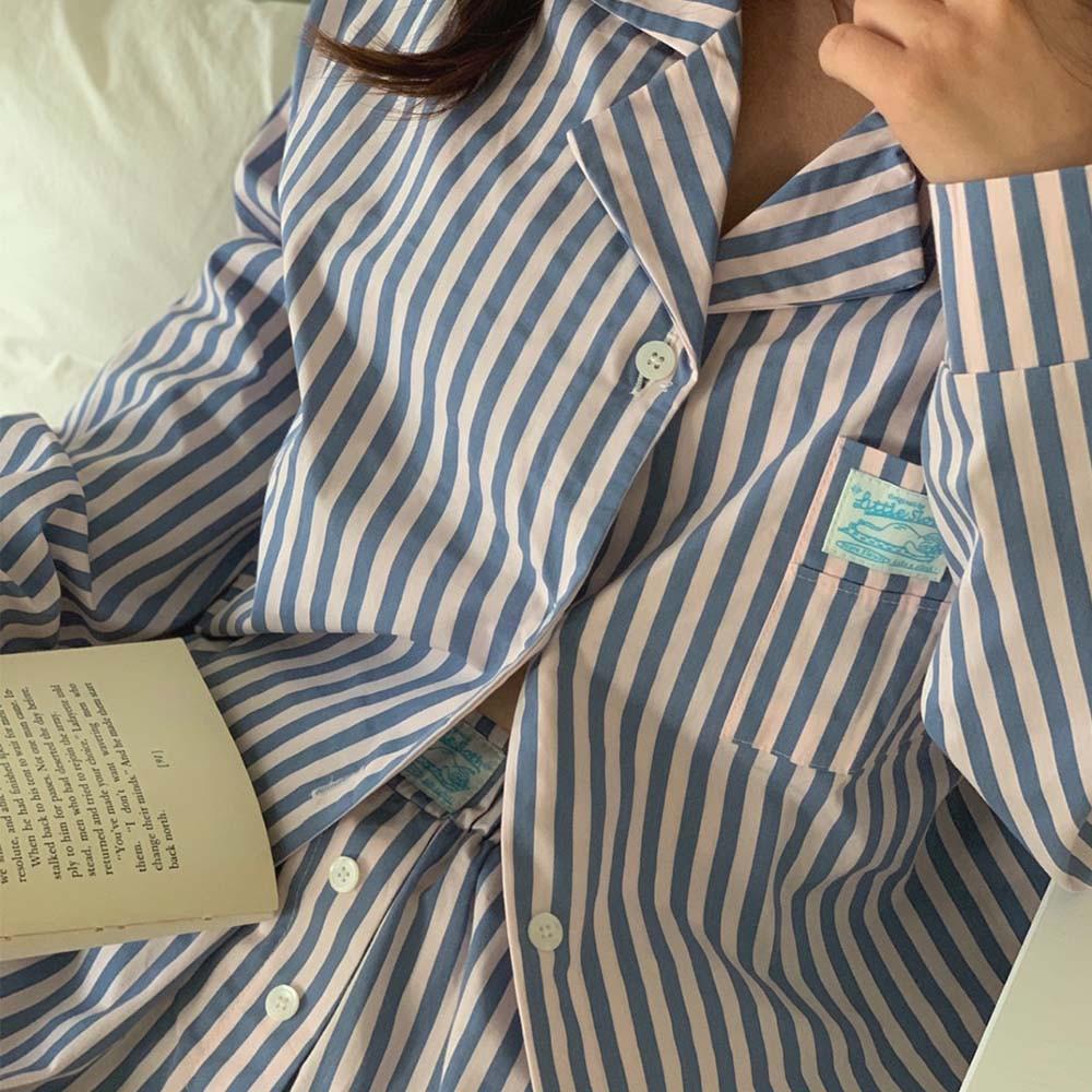 [자체제작] 파리 스트라이프 파자마 빈티지 커플 선물 우정 파티 홈웨어
