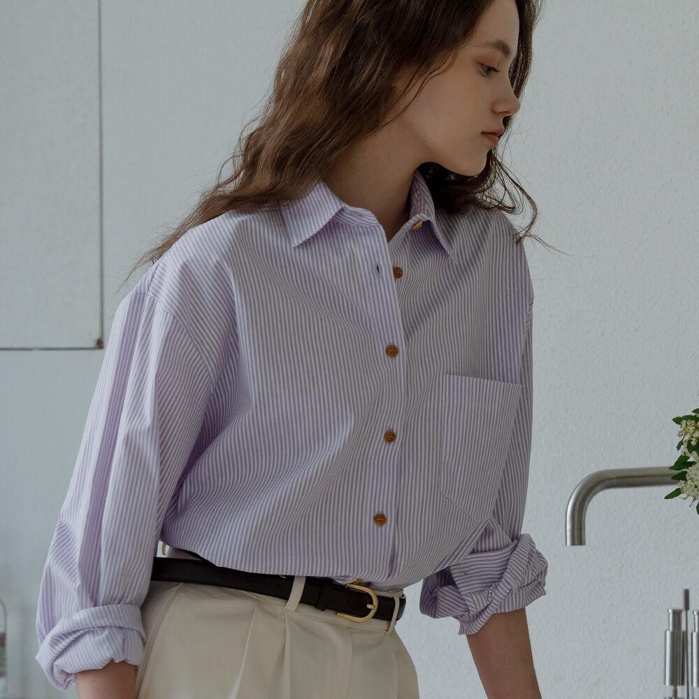 [예약배송]Button point stripe shirt_Purple