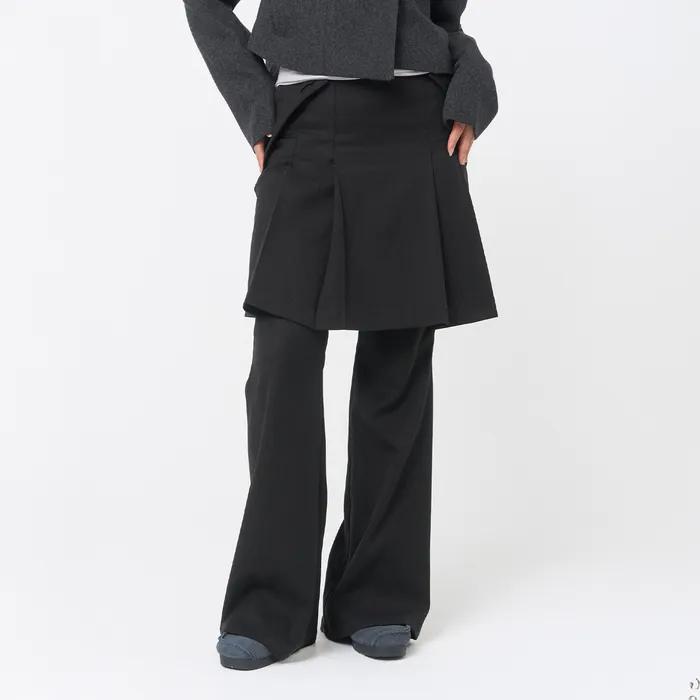 Pleats midi skirt pants SET BLACK