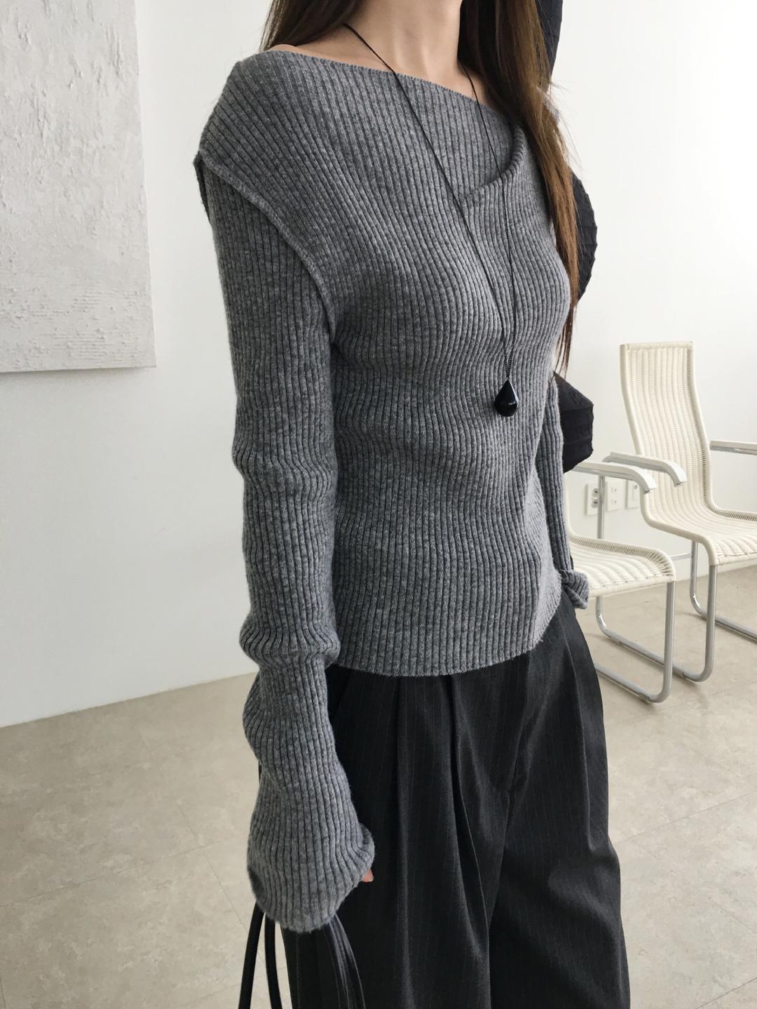 노비야카 Drape golgi knit (Ivory, gray, black)