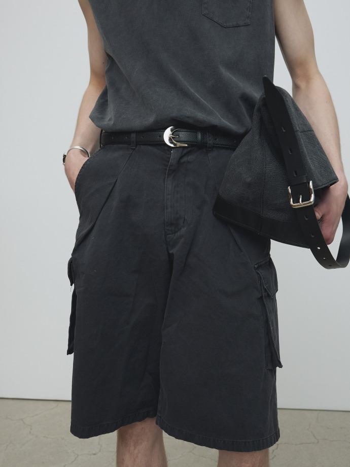 POLISHED SILVER GRAIN LEATHER BELT_ BLACK