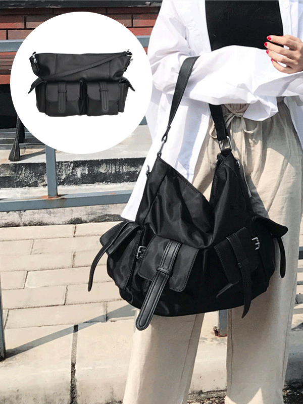 투포켓 나일론 가죽 보부상 숄더백 크로스백