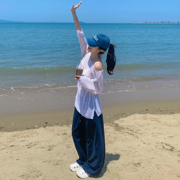 [1+1][숏,미들,롱] 윈드 쿨링 찰랑 스트링 와이드 팬츠