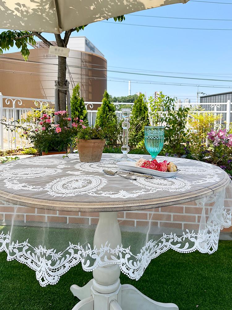로즈페탈 모티브 레이스 원형테이블보 식탁보 빈티지 자수 인테리어 커버