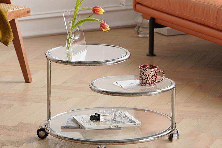 [해외] 북유럽 스테인레스 스틸 360도 회전 사이드 테이블