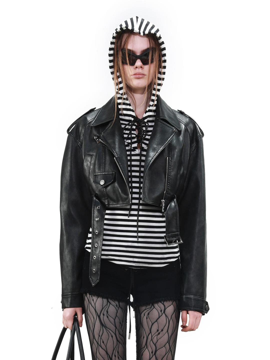 NORTH NODE WASHED LEATHER SHORT JACKET