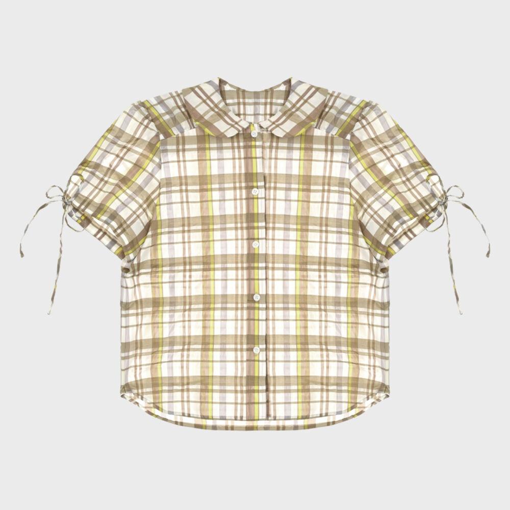 PUFF PETER PAN COLLAR SHIRT (MIX BROWN)