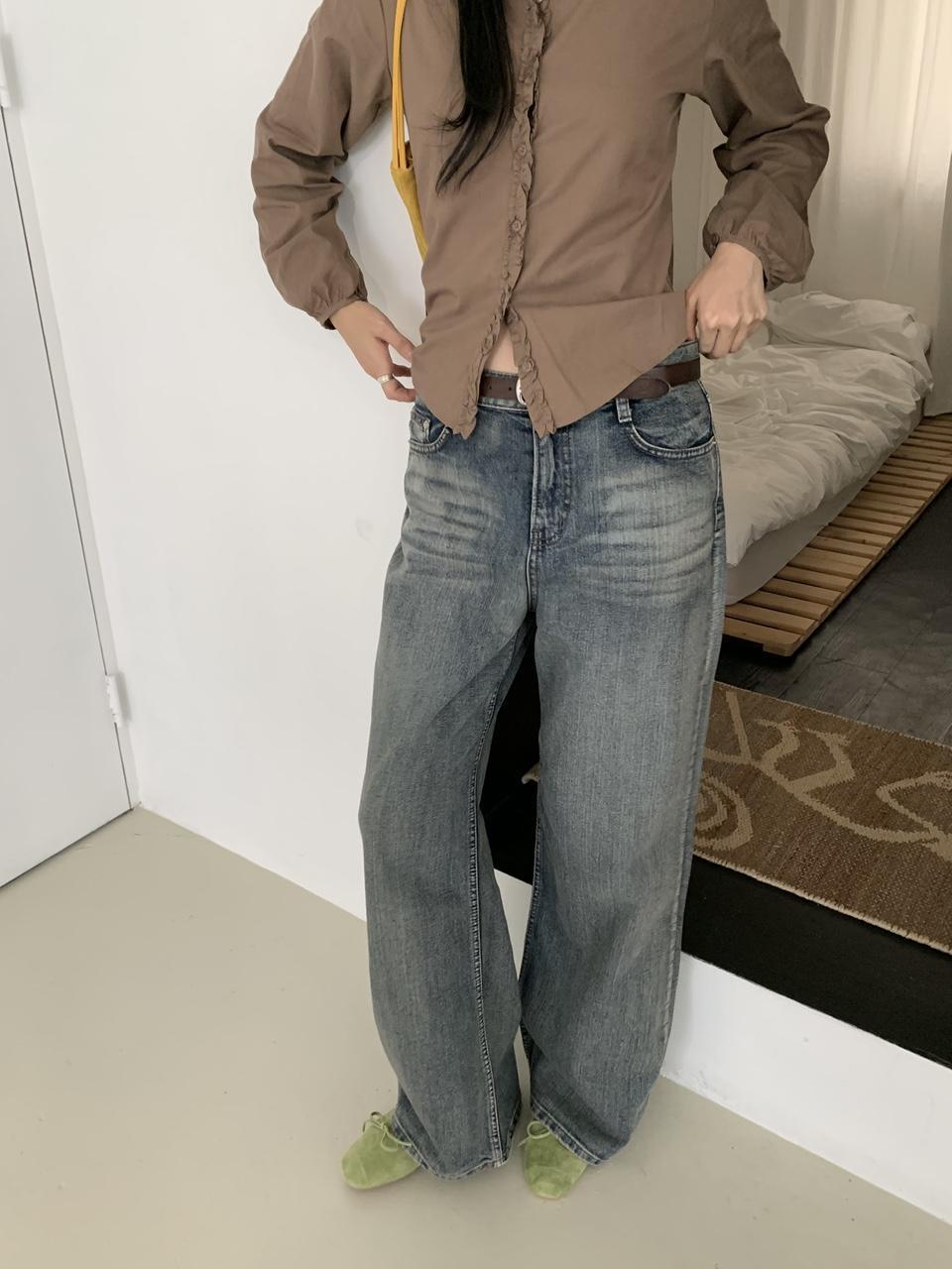 디플리 [S-L] 올브러쉬 일자 와이드 슬랍 롱 데님 팬츠