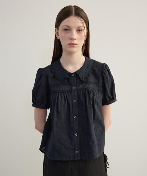 PUFF SLEEVE LACE BLOUSE NAVY