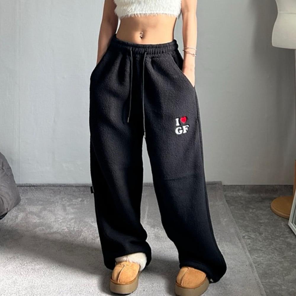 (그루브핏) 아이러브 GF 후리스 오버 와이드팬츠 블랙 후리스팬츠 댄스바지