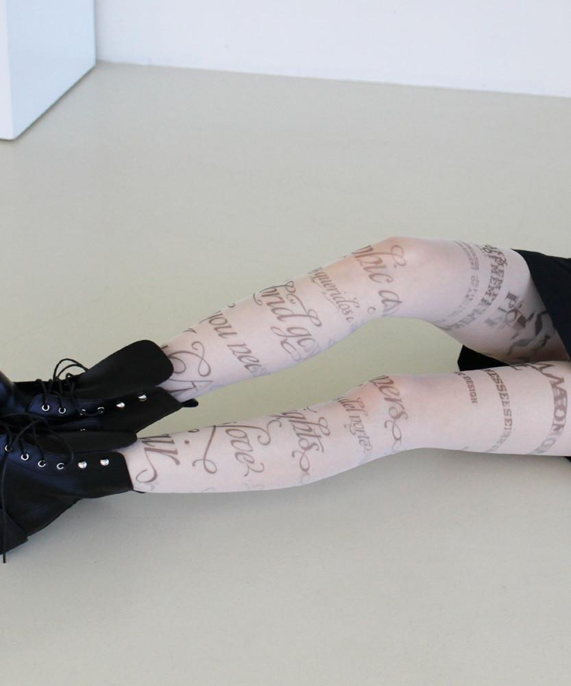 영문 레터링 시스루 유니크 프린트 나염 스타킹