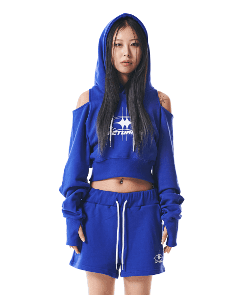 23 컷아웃 크롭후드 - 블루