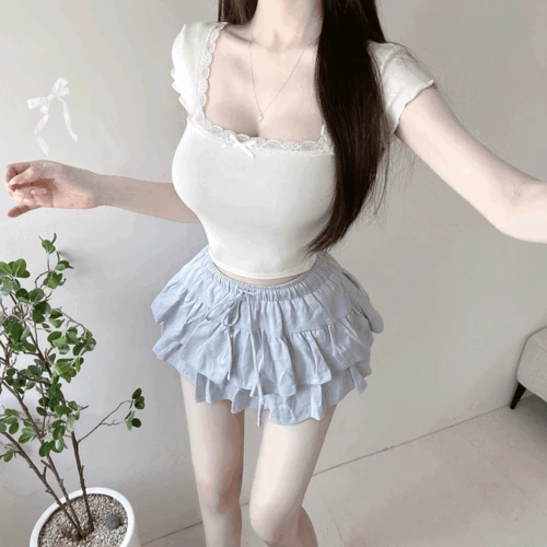 [💕큐티녀 필수템💕] 포치 프릴 밴딩 리본 캉캉 미니스커트 (고퀄 속바지⭕)