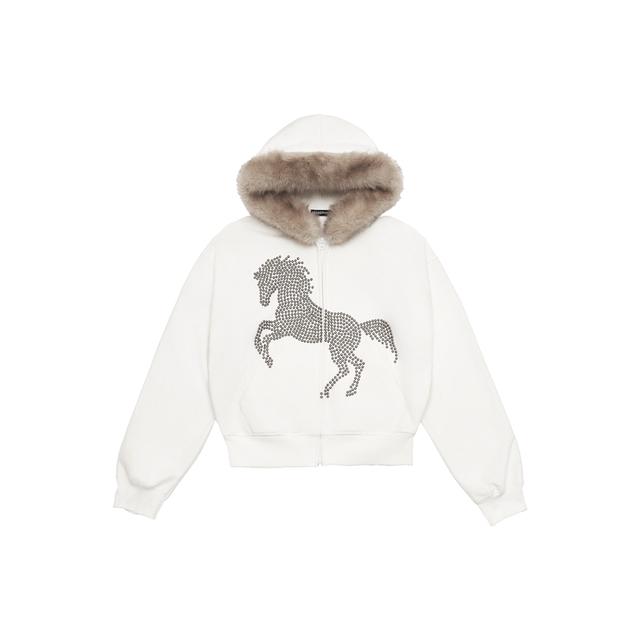 [604サービス] STUDDED FAUX FUR HOODIE IN WHITE Studded Faux Fur Hoodie in White – L'Oeuvre