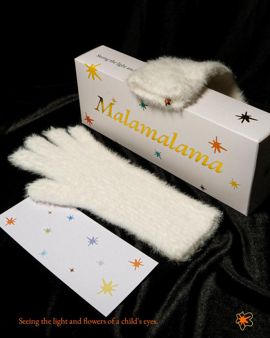 [Malamalama] Angora Stripes Gloves -  White