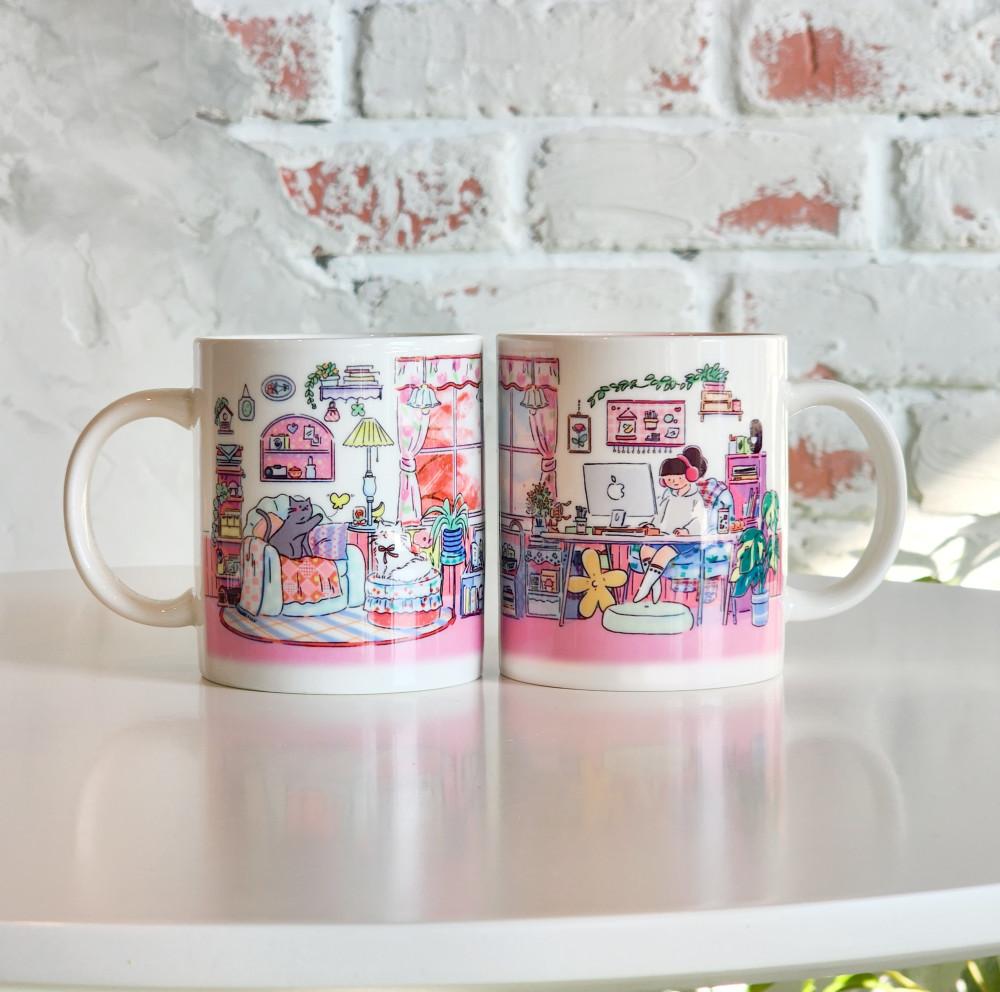 예쁜 머그컵 300ml 11온즈 머그잔 카페 귀여운 빈티지 컵 머그컵 프리랜서요나머그컵
