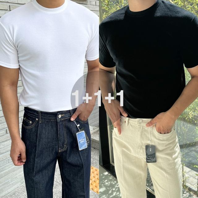 [1+1+1]크레이지 컴포터블 머슬핏 니트지 반팔티(6color)